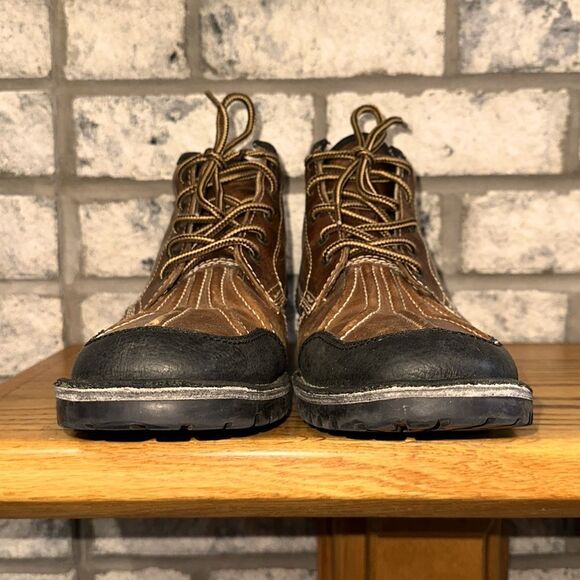 Steve Madden 11 Cognac Brown Black Genuine Leather Oricl 247 Lace up Boots - Picture 2 of 10